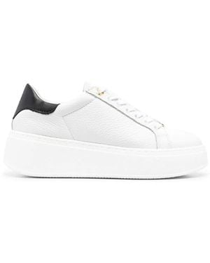 Twinset Contrasting-Heel Leather Sneakers - White