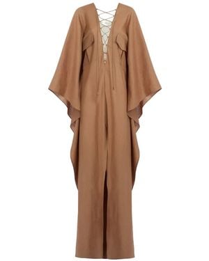 Taller Marmo Mojave Lace-Up Kaftan Maxi Dress - Natural