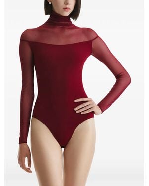 2310 STUDIO Mesh-Panel High-Neck Bodysuit - Red