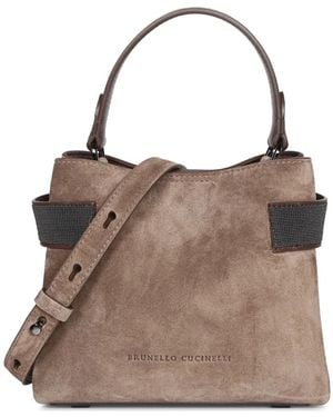 Brunello Cucinelli Bolso Essence Pequeño De Ante Con Asa En La Parte Superior - Marrón