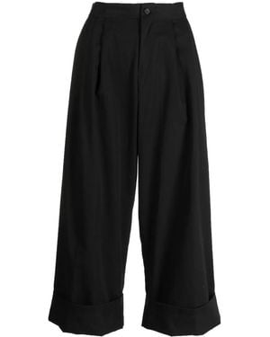 Yohji Yamamoto Pleat-Detail Cropped Trousers - Black