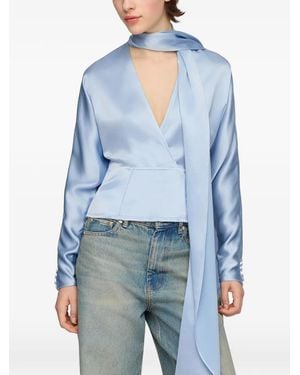 Ganni Wrap-Style Scarf-Detail Blouse - Blue