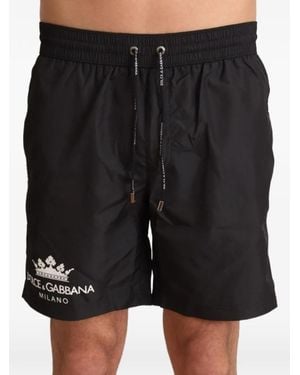 Dolce & Gabbana Logo-Print Drawstring Swim Shorts - Black