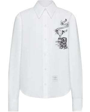 Thom Browne Pencil-Stitch Hector Trophy Embroidered Shirt - White