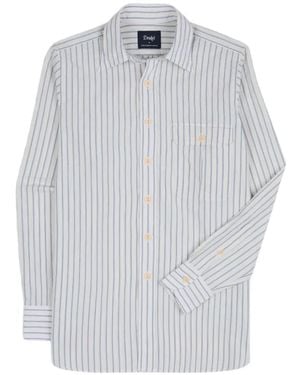 Drake's Halo Stripe Long Point-Collar Shirt - White