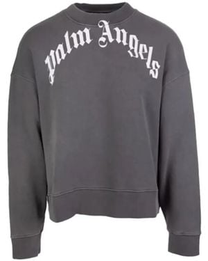Palm Angels Curved Logo Crew-Neck Sweatshirt - Grey