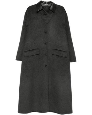 Nanushka Leather-Collar Wool Coat - Black