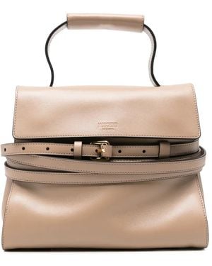 Moschino Belted Leather Tote Bag - Natural
