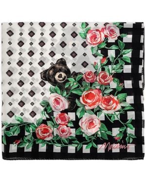 Moschino Teddy Bear Floral-Print Silk Scarf - Green