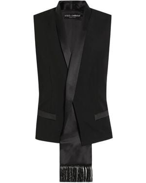Dolce & Gabbana Satin-Lapel Sleeveless Vest - Black