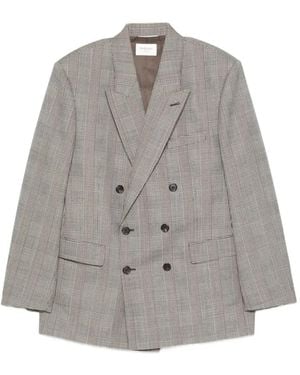 Saint Laurent Double-Breasted Check Jacket - Grey