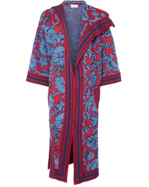 Temperley London Francis Floral-Pattern Striped Knit Cape - Red