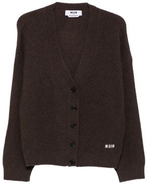 MSGM Long Sleeve V-Neck Cardigan - Brown