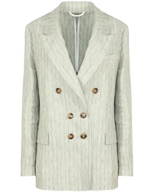 Kiltie Double-Breasted Striped-Pattern Blazer - White