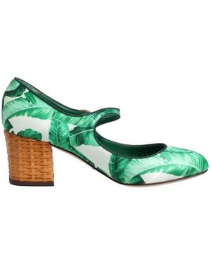 Dolce & Gabbana Leaf-Print Wicker-Heel Pumps - Green