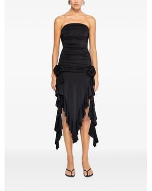 Nissa Floral-Appliqué Midi Dress - Black