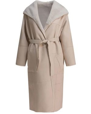 Blancha Hooded belted shearling coat - Natur