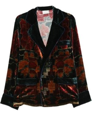 Pierre Louis Mascia Kanpur Velvet Geometric-Pattern Blazer - Black