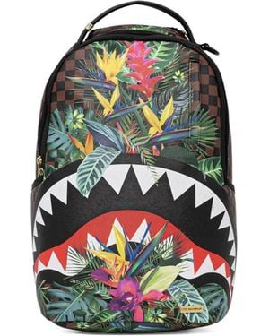 Sprayground Checked-Pattern Floral-Print Backpack - Green
