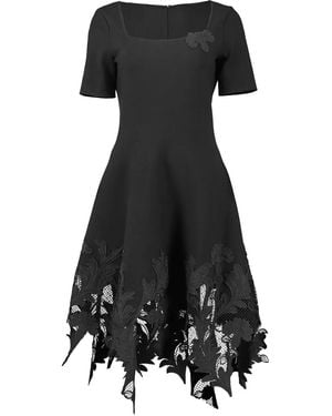 Oscar de la Renta Floral-Lace Dress - Black
