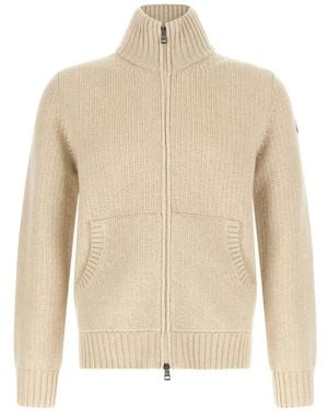 Moncler Ribbed-Knit Zip-Up Cardigan - Natural