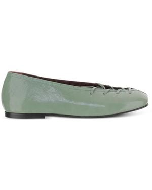 Alohas Leather Flat Court Shoes - Green