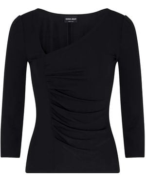 Giorgio Armani Asymmetric Ruched Top - Black
