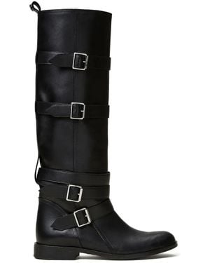 Twinset Buckle-Strap Leather Boots - Black