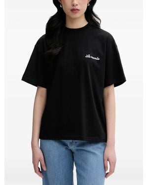 La Mania Carena Logo-Embroidered T-Shirt - Black