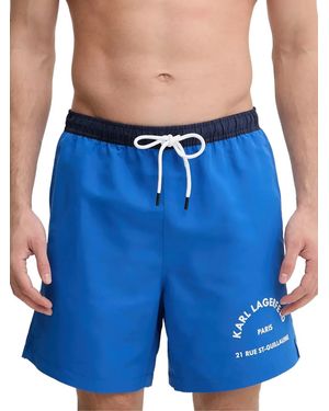 KARL LAGERFELD Logo-Print Drawstring Swim Shorts - Blue