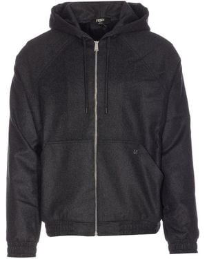 Fendi Logo-Plaque Zip-Up Hoodie - Black