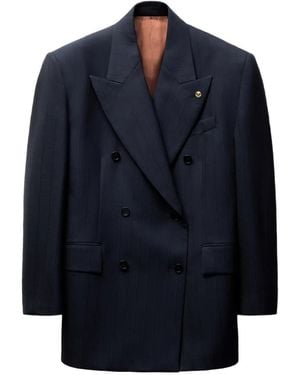 Versace Pinstripe Wool Blazer - Blue