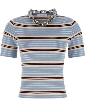 Rabanne Gestreifter Strickpullover - Blau