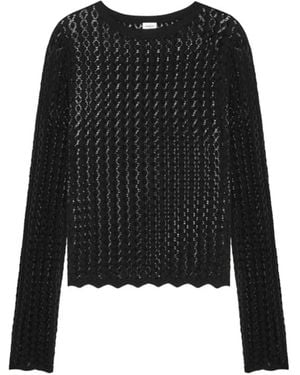 Saint Laurent Openwork Long-Sleeve Top - Black
