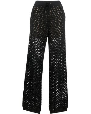Brunello Cucinelli Open-Knit Wide-Leg Pants - Black