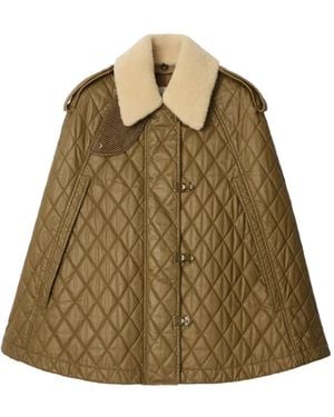 Burberry Capa acolchada con cuello de pelo - Verde
