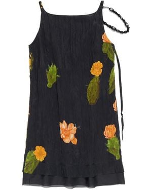 Bimba Y Lola Cactus-Print Beaded-Strap Mini Dress - Black