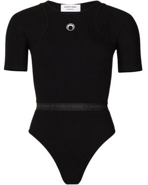 Marine Serre Ribbed Logo Bodysuit - ブラック