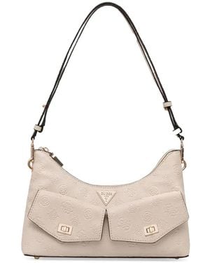 Guess Logo-Embossed Flap-Pockets Shoulder Bag - Natural