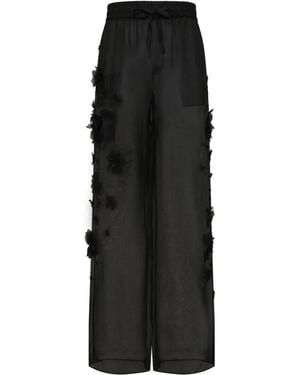 Dolce & Gabbana Floral-Appliqué Silk Trousers - Black