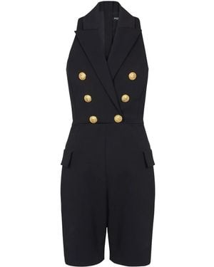 Balmain Peak-Lapels Double-Breasted Playsuit - Blue
