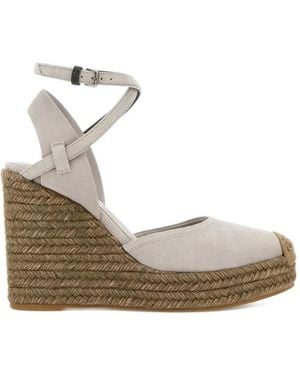 Brunello Cucinelli Ankle-Strap Suede Espadrilles - Metallic