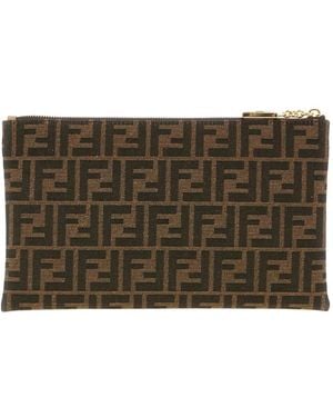 Fendi Medium Baguette Ff-Pattern Clutch - Brown