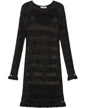 Twinset Ruffled-Trim Knitted Mini Dress - Black