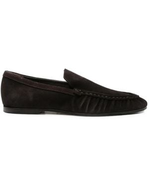 By Malene Birger Suede-Finish Ruched-Detail Loafers - Black