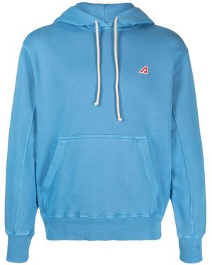 Autry Logo-Patch Cotton Drawstring Hoodie - Blue
