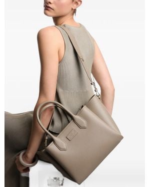 Emporio Armani Small Palmellato-Finish Logo-Patch Tote Bag - White