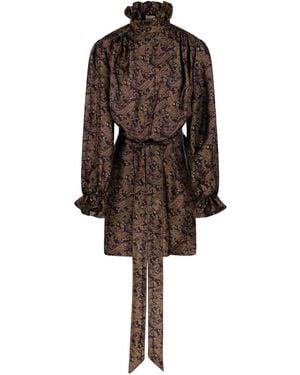 Saint Laurent Paisley-Print Silk Dress - Brown
