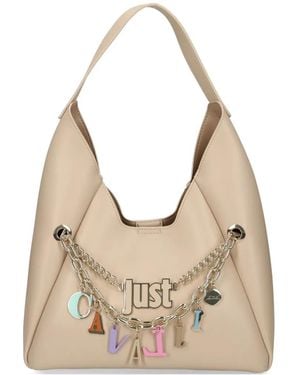 Just Cavalli Chain-Charm Shoulder Bag - Natural