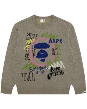 Aape By A Bathing Ape Pull En Maille Intarsia - Grey